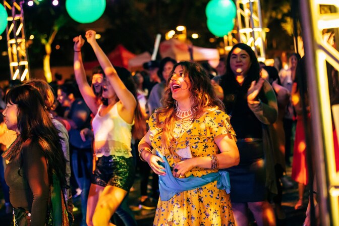 Enjoying an evening under the stars, Angelenos dance the night away during The Music Center’s Dance DTLA, a free event where participants learn new dance moves from a different dance genre on Friday nights all summer long. | Courtesy of The Music Center.