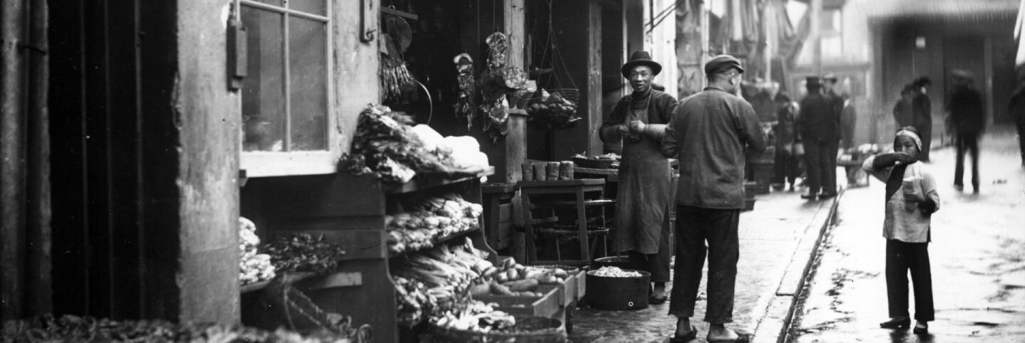Storefront of Chinatown meat and vegetable market, San Francisco, California, 1895 | University of Washington, Special Collections, Hester 11128