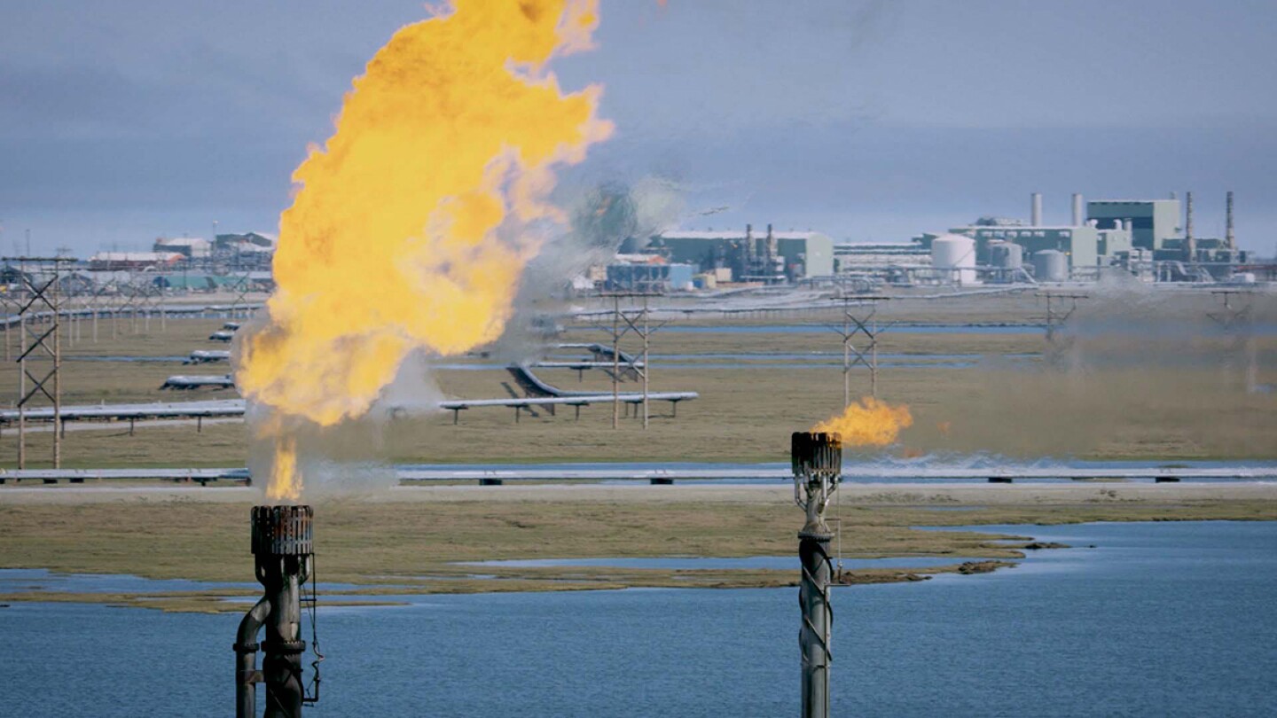 The oil and gas industry has large operations in Alaska. | Still from Earth Focus "Fueling Change: Alaskan Communities Divided Over Oil Drilling"