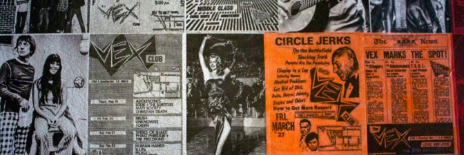 The Vex punk flyers and various artists associated with The Paramount Ballroom decorates the building's hallway today. | Andre Roman Medina
