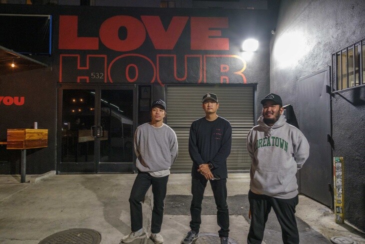 (Left to right) Duy Nguyen, Jimmy Han and Mike Pak, business partners in Koreatown's Love Hour. | Chava Sanchez/LAist