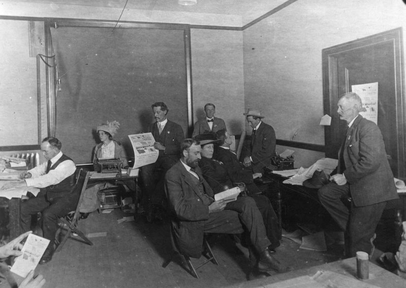 Interior view of the Los Angeles office of the Socialist Party in 1911. Photo courtesy of the Los Angeles Public Library.