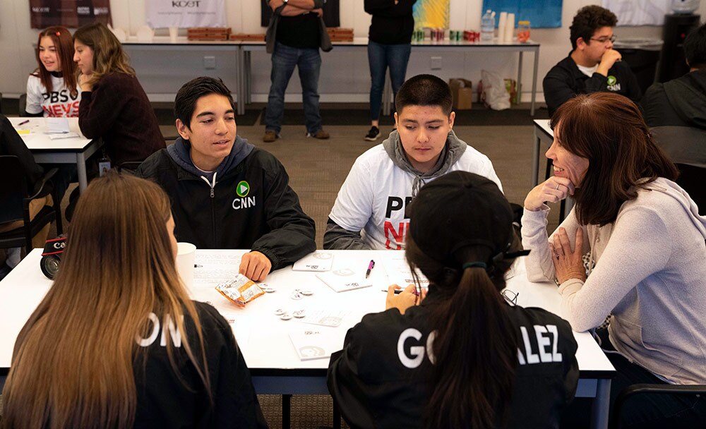 Canyon High School students share their story pitch ideas with SoCaL Connected's Executive Producer, Karen Foshay. | Carla Pineda