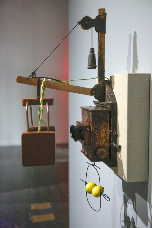 Nao Bustamante, "Chac-ÂMool," 2015, mixed media, stereoscopic video, custom upholstered stool, custom headphones by Jarrod Davis. | Photo: Dale Griner.