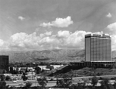Looking north acrtoss the 101 Freeway towards Universal City and the Sheraton-Universal Hotel, ca. 1955 | Security Pacific National Bank Collection/Los Angeles Public Library