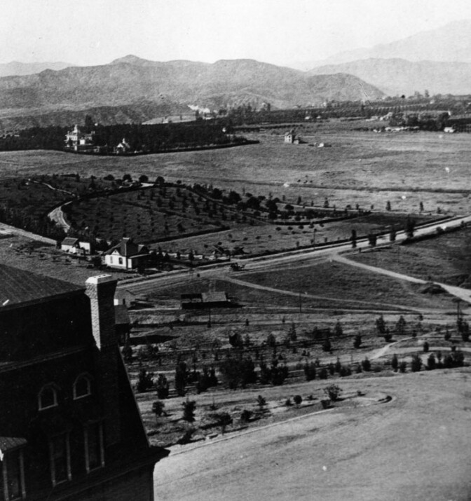 View of the Pasadena countryside from the Raymond Hotel, circa 1890. Courtesy of the Photo Collection, Los Angeles Public Library.
