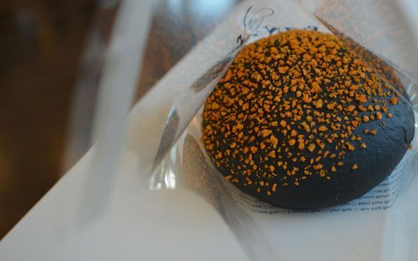 Cuttlefish ink bread with Dorito crumbles | Photo by Clarissa Wei