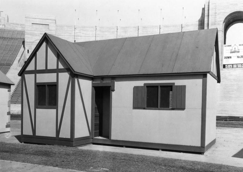 A boxy house that was built for the 1932 Olympic Village in Los Angeles.