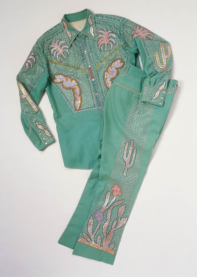 Nathan Turk outfit with palm trees and cacti set with rhinestones. Custom made for B.L. Lake. | Courtesy of Autry Museum of the American West
