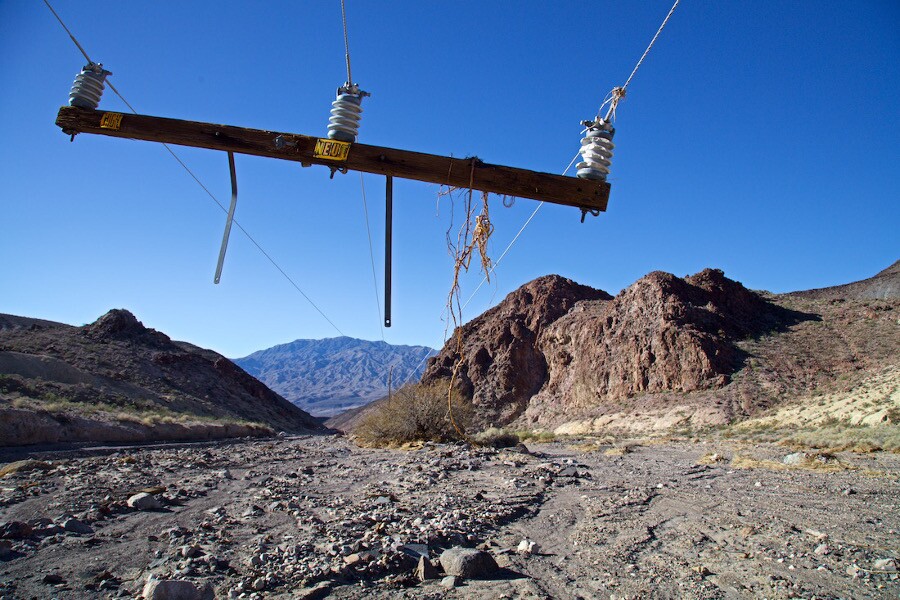 Overhead Power Lines Left Hanging After Flood - Death Valley, CA - 2015