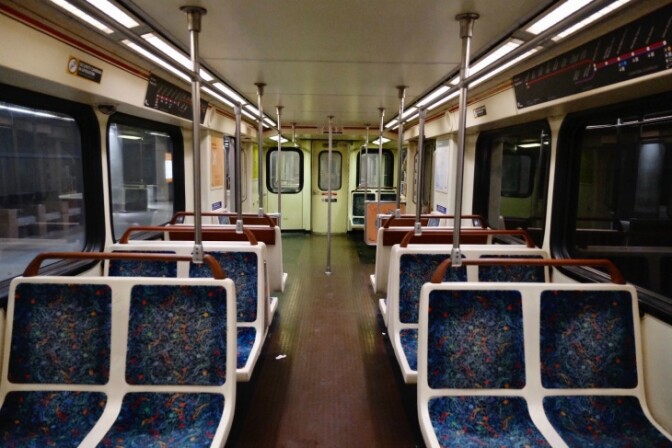 Plenty of leg room on the Red Line these days. | Chava Sanchez/LAist