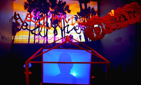 Yujun Ye, "El Sueño de Los Angeles," 2014. Mixed media installation, video, foam, wood. | Photo by Yujun Ye