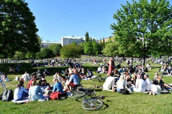 People enjoy warm weather at the Tantolunden park as the spread of the coronavirus disease (COVID-19) continues, in Stockholm, Sweden May 30, 2020. | TT News Agency/Henrik Montgomery via REUTERS