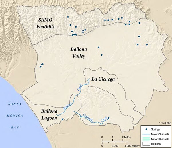 The project team divided the watershed into four regions: Ballona Lagoon, La Cienega, Ballona Valley, and the Santa Monica Mountain Foothills.