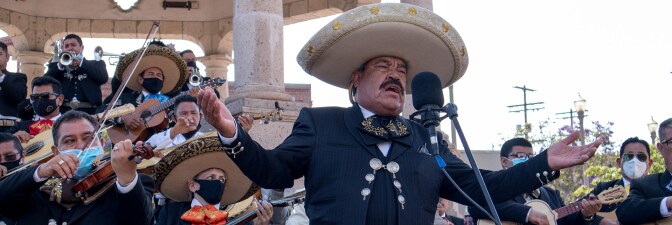 A mariachi group performs at Mariachi Plaza in Boyle Heights to fundraise for the mariachi relief fund. | Courtesy of Community Power Collective