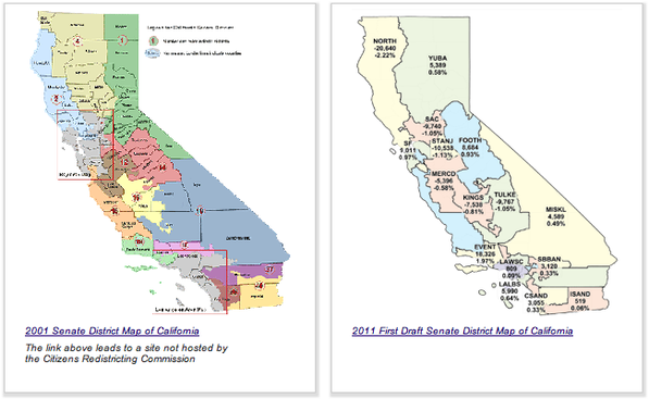 Old and New State Senate Districts | Screenshot from California Citizens' Redistricting Commission Website