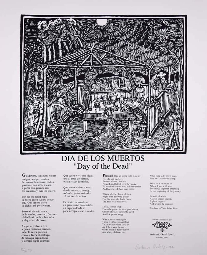 “Dia de Los Muertos” by Artemio Rodriguez (1996 Commemorative Dia de Los Muertos Print) | Courtesy of Self Help Graphics & Art