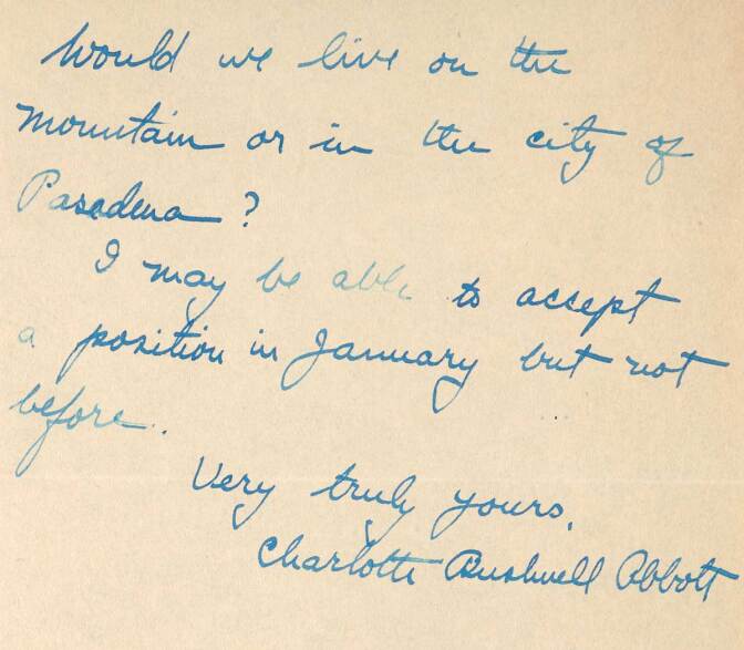 Letter to F.H. Seares of Mt. Wilson observatory from Charlotte Abbott p2 | Image courtesy of the Observatories of the Carnegie Institution for Science Collection at the Huntington Library, San Marino, California