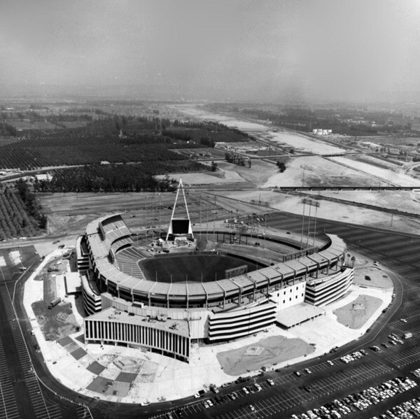 Another 1966 aerial view of Anaheim Stadium under construction. Courtesy of the Security Pacific National Bank Collection, Los Angeles Public Library.