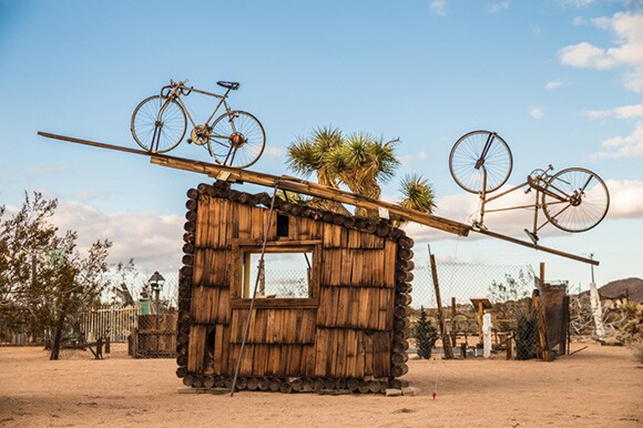 Noah Purifoy, "No Contest (bicycles)," 1991. Assemblage sculpture. 168 x 252 x 24 in. Noah Purifoy Foundation.