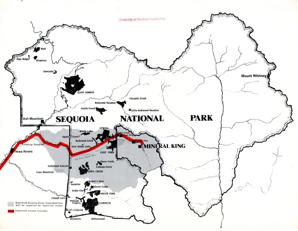 The all-weather access road would have followed the path of the existing automobile road