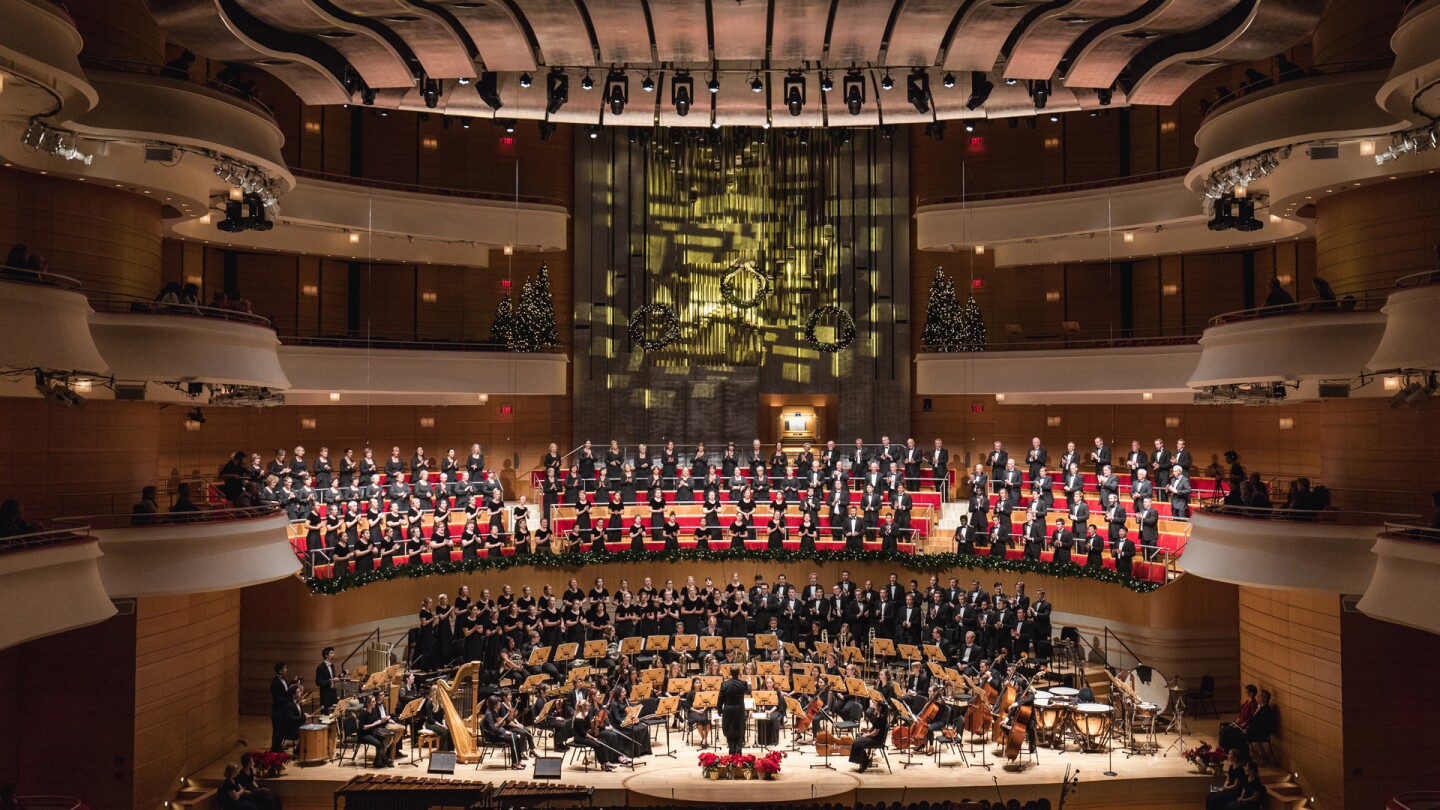 A wide-angle shot of a concert hall with an orchestra on stage. | From "All is Bright: A Concordia Christmas" | Courtesy of Concordia University Irvine