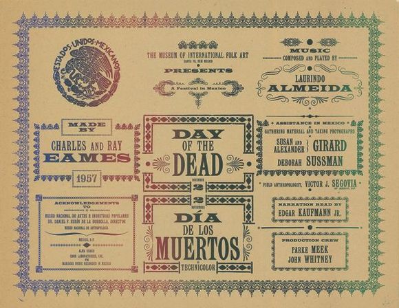 Eames Office, "Day of the Dead Title Card" (1957) from "Earthquakes, Mudslides, Fires & Riots: California & Graphic Design 1936-1986"