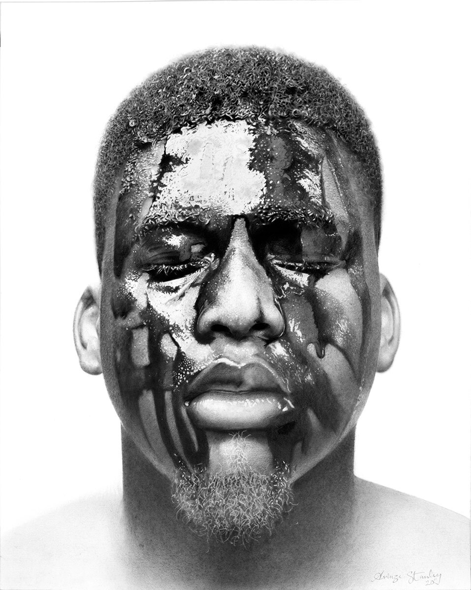 “The Machine Man #7” by Arinze Stanley. Charcoal and graphite on paper, 20’’ x 16.’’ | Courtesy of Corey Helford Gallery