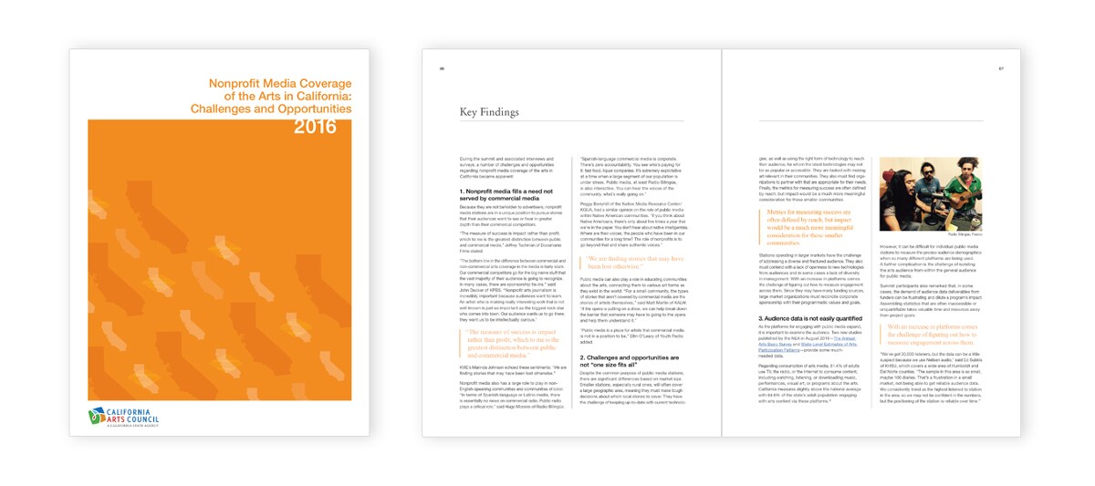 The California Arts Council's “Nonprofit Media Coverage of the Arts in California: Challenges and Opportunities" report