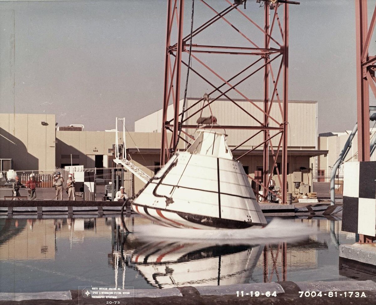 An Apollo drop test in 1964. | Courtesy of Columbia Memorial Space Center/ Aerospace Legacy Foundation