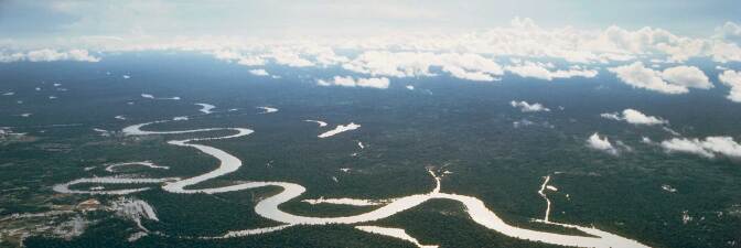 Aerial view of bends in the Amazon River in Peru. | DeAgostini/Getty Images