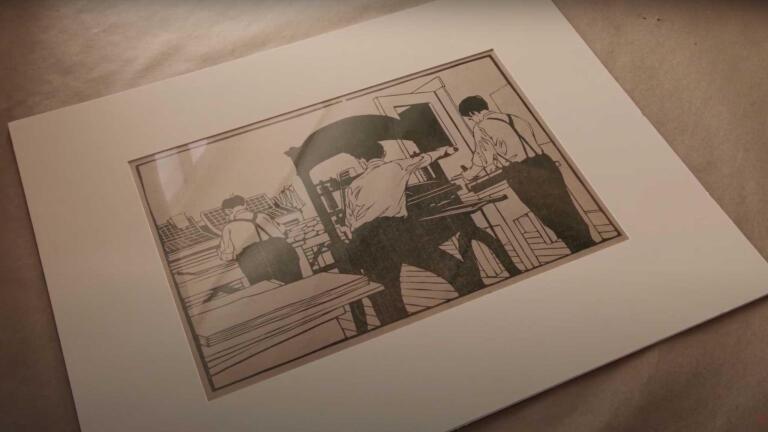 Gustave Baumann's Printing the Democrat woodblock print