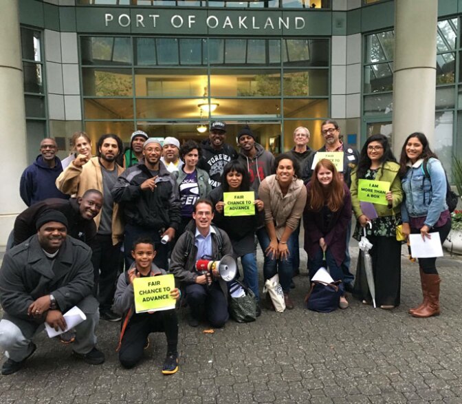 A group of EBASE and other community organizers at the Port of Oakland. | Courtesy of EBASE|