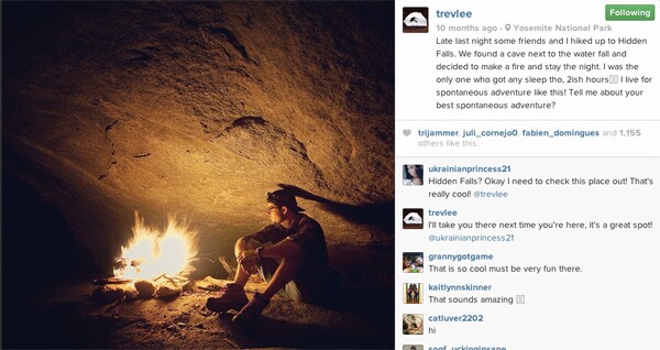 Trev Lee looks upon a campfire lit at Hidden Falls, Yosemite National Park.