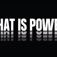 The question "WHAT IS POWER?" in white over a black background. | Still from "10 Questions: Reckoning: What is Power?"