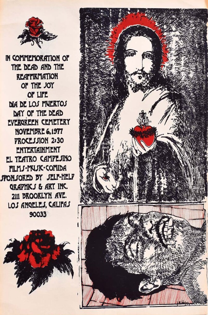 “Untitled” by John Valadez (1977 Commemorative Dia de Los Muertos Print) | Courtesy of Self Help Graphics & Art