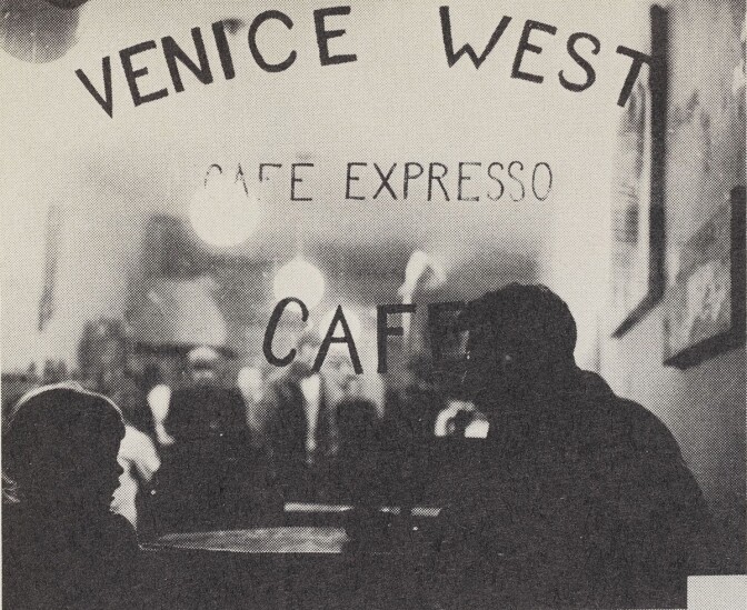 Exterior of Venice West, a beat generation coffee house. Published in "The Holy Barbarians." | Austin Anton from the Lawrence Lipton papers, USC Libraries