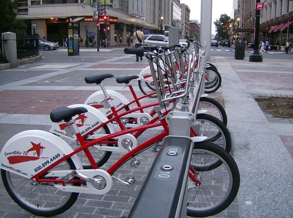 A bicycle sharing rack in Washington D.C.