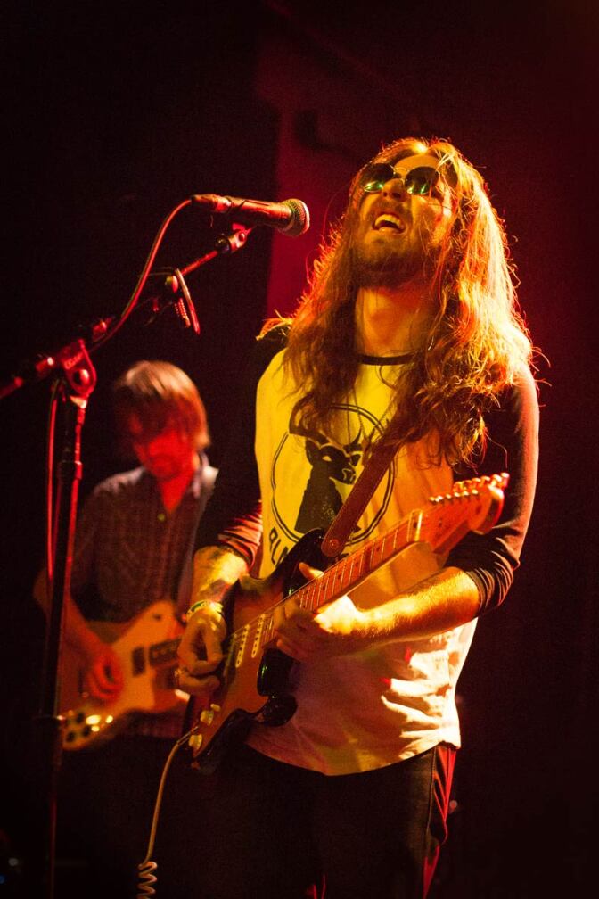 Sam Morrow (with guitarist Brian Whelan visible over his shoulder), one of the rising lights in LA's country/roots community, taken at the Grand Ole Echo | Leslie Campbell