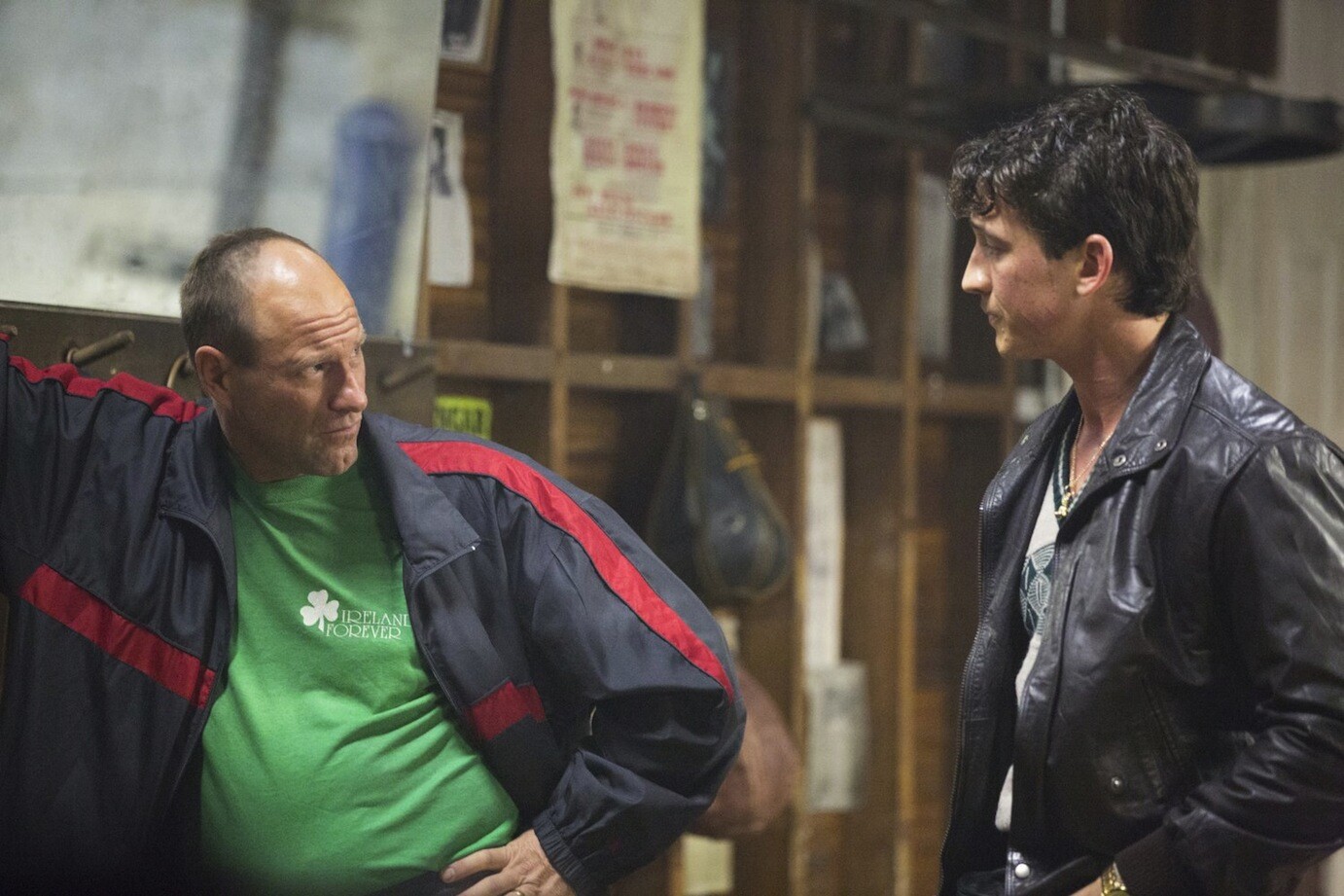 Aaron Eckhart and Miles Teller in "Bleed for This"