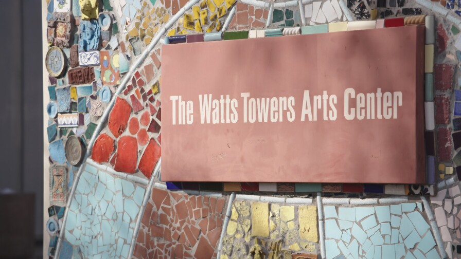 The sign outside the Watts Towers Art Center | Still from "The Watts Towers Arts Center" ab s11 episode image