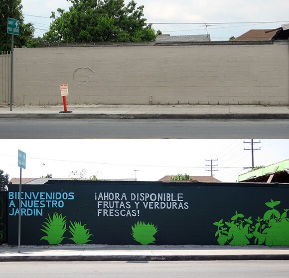 Before and after pictures at Yash La Casa and Ramirez Meat Markets highlight the colorful, graphic approach Public Matters takes to transforming not just the look but the overall concept of what a corner store can be. <br />