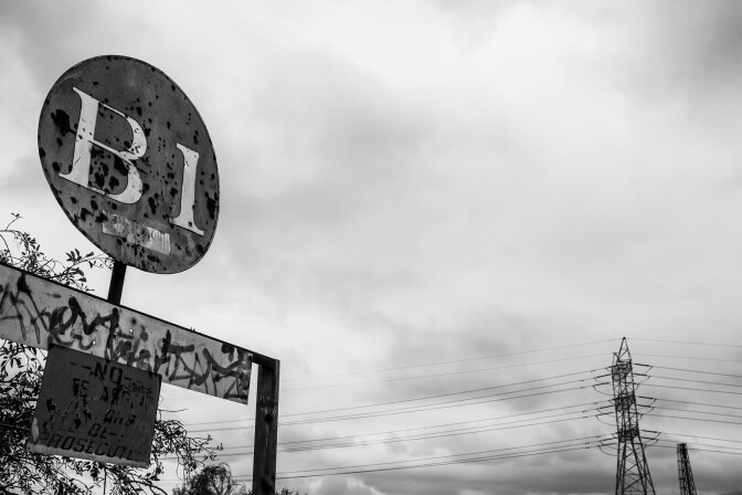 A sign near the Casitas Street entrance is one of the few remnants of the Bowtie Parcel’s former life as one of Southern California’s busiest rail classification yards | Photo by Bear Guerra
