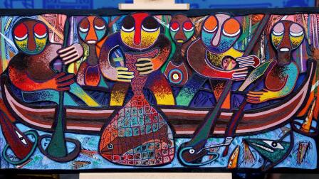 Appraisal: Joseph Olabade Bead Picture, ca. 1975