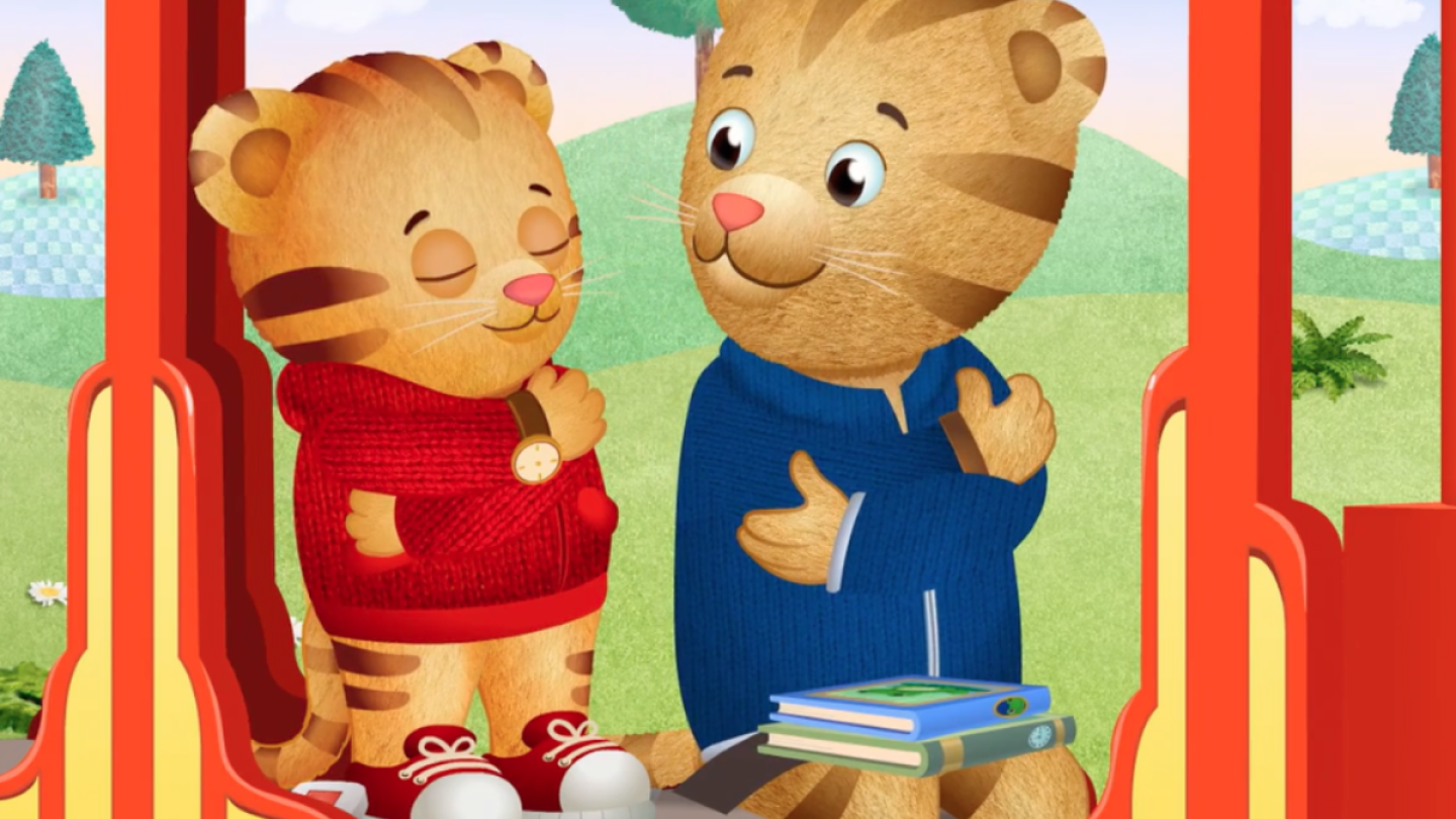 Daniel Tiger's dad teaches hem how to breathe deeply to relax.
