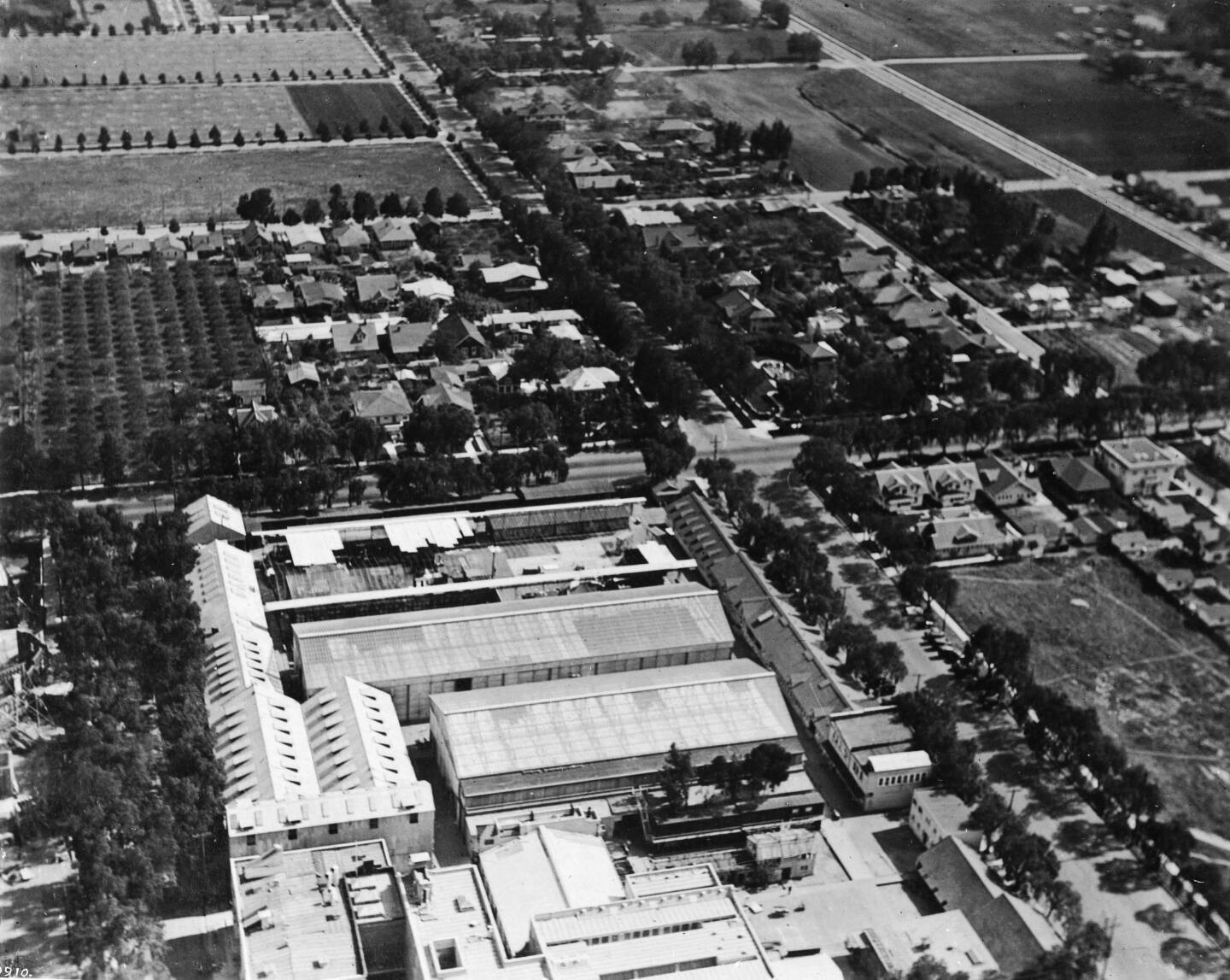 Aerial view of the Famous Players-Laskey studios, ca.1918