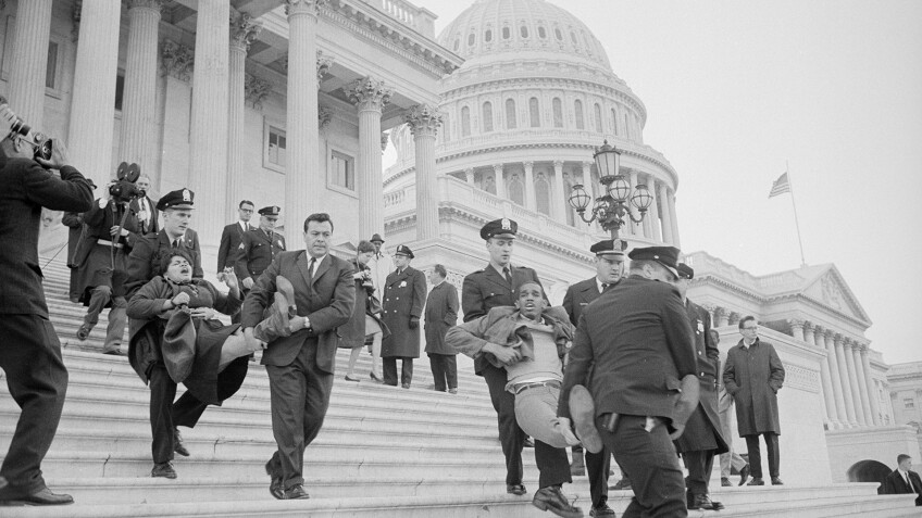 A group of civil rights demonstrators staging a sit-in at the U.S. Capitol on March 15, 1965 featured in POWER & HEALTH. (Image courtesy of Warren K. Leffler)