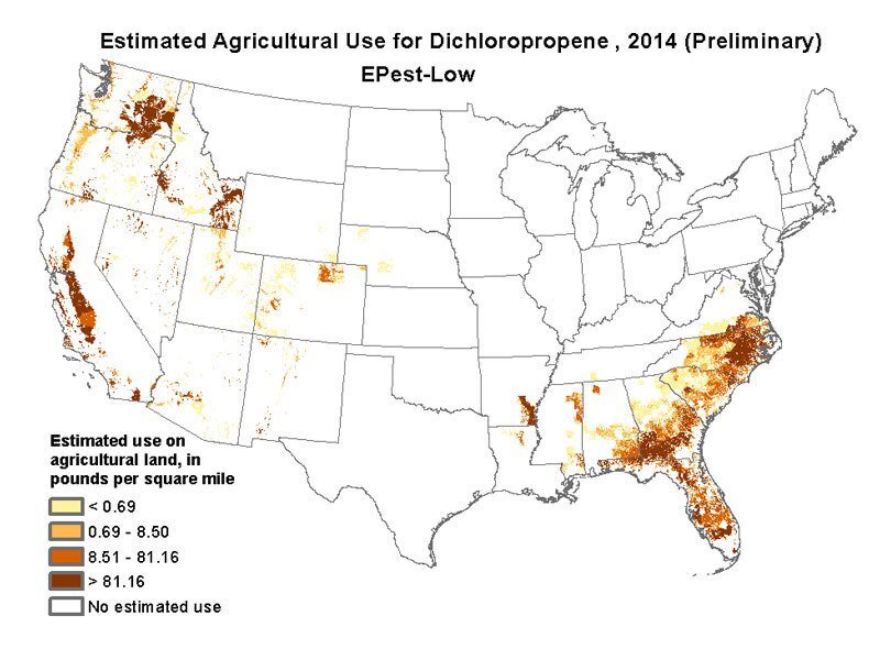 Dichloropropene use in the United States, 2014 | Map: USGS