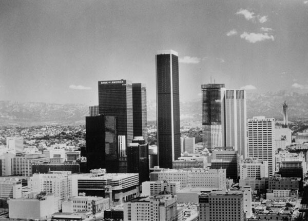 Bland 1976 downtown skyline. Photo courtesy of the Los Angeles Public Library.