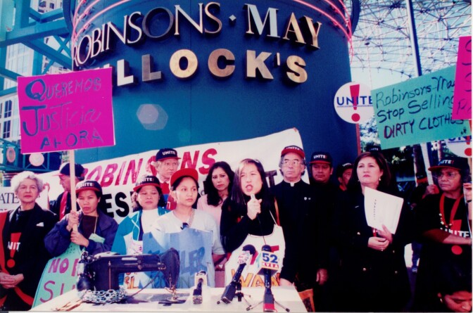 Chancee Martorell at a protest at a Robinsons-May retail store